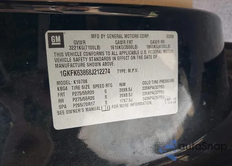 2008 GMC Yukon Denali z USA, uszkodzony, nr VIN 1GKFK63868J212274